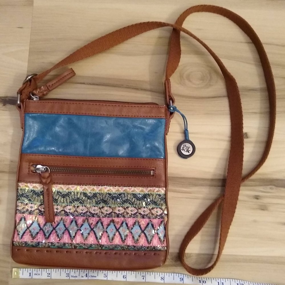 EUC The Sak Blue Pattern Leather Crossbody Bag